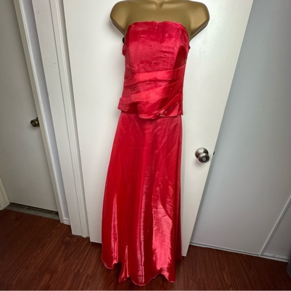 Aspeed Red Vintage? Y2K Chiffon Rhinestone Top Flowy Skirt 2 Piece Dress NWOT XS